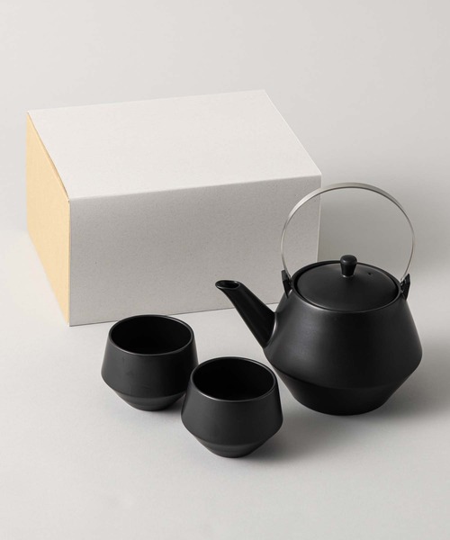 【kuros´オリジナル】Frustum 土瓶＆煎茶湯呑 セット 黒 箱入り
