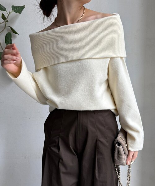 DouDou（ドゥドゥ）の「オフタートルプルオーバー（ニット/セーター・レディース・ライトグレー/ピンク/レッド/ネイビー/オフホワイト・FREE）」の2枚目の写真