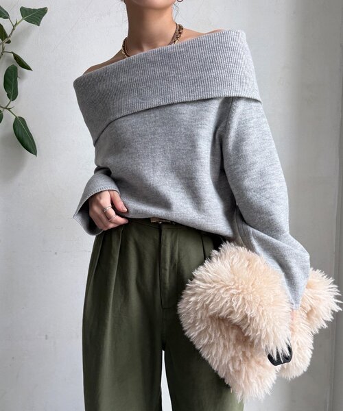 DouDou（ドゥドゥ）の「オフタートルプルオーバー（ニット/セーター・レディース・ライトグレー/ピンク/レッド/ネイビー/オフホワイト・FREE）」の21枚目の写真