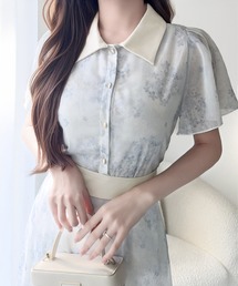 mily bilet（ミウィビレット）の「【mily bilet】夏を涼む相棒ワンピ♪水彩フラワーが上品。シアーフローラル バックリボンワンピース (長袖) (ロング)（ワンピース）」