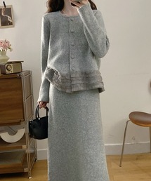 Diosfront（ディオスフロント）の「裾異素材フリルニットカーディガンセットアップ（セットアップ）」