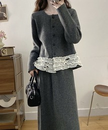 Diosfront（ディオスフロント）の「裾異素材フリルニットカーディガンセットアップ（セットアップ）」