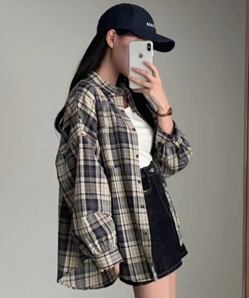 lulufa(ルルファ)の「ビッグ オーバーサイズ チェックシャツ/ルーズシルエット(シャツ/ブラウス・レディース・ブラウン/ベージュ/レッド/ブルー・LARGE/MEDIUM)」の20枚目の写真