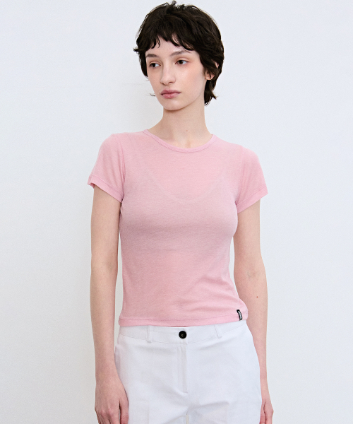 NICK&NICOLE（ニックアンドニコール）の「WOOL TENCEL HALF TEE_PINK（Tシャツ/カットソー・レディース・その他・MEDIUM/LARGE）」の3枚目の写真