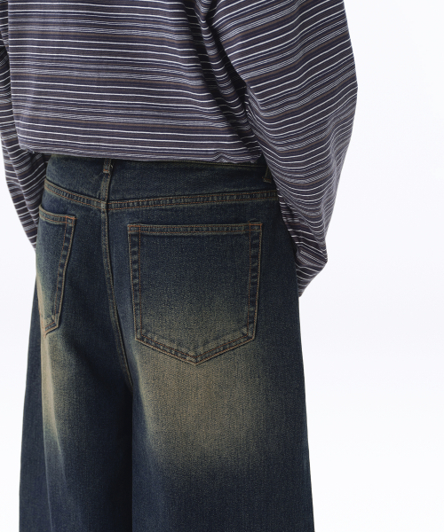MUSINSA STANDARD（ムシンサスタンダード）の「ビッグブラシラージバルーンデニムパンツ[イエローダークブルー]（デニムパンツ・メンズ・その他・40/38/42/36/34/32/30/31/33/26/27/28/29）」の6枚目の写真