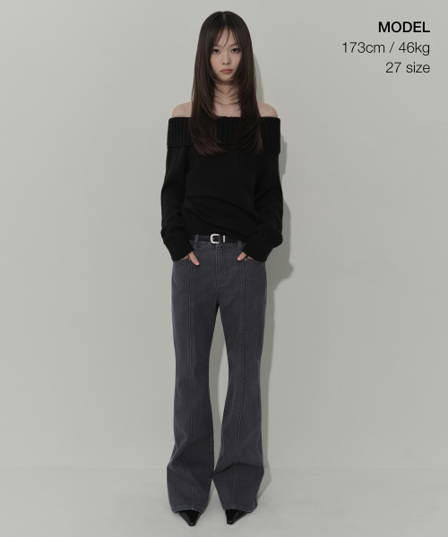 MUSINSA STANDARD WOMAN（ムシンサスタンダードウーマン）の「ウィメンズピグメントパネルフレアデニムパンツ[チャコールグレー]（デニムパンツ・レディース・その他・30/24/25/26/27/28/29）」の2枚目の写真