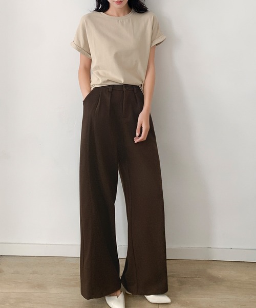 LOWO(ロワ)の「ツータック ワイドパンツ 冬 レディース 秋冬(スラックス・レディース・ブラック/ブラウン/チャコールグレー・L/M/S)」の4枚目の写真