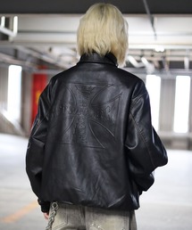 《2サイズ展開　/　UNISEX　》ATMARK十字架ロゴウォッシュPUレザージャケット