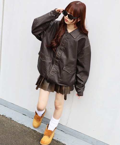 ATMARK(アットマーク)の「《2サイズ展開 / UNISEX 》ATMARK十字架ロゴウォッシュPUレザージャケット(ブルゾン・レディース・ブラック/ブラウン・M/L)」の8枚目の写真