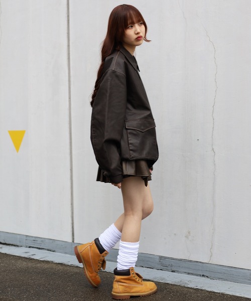 ATMARK(アットマーク)の「《2サイズ展開 / UNISEX 》ATMARK十字架ロゴウォッシュPUレザージャケット(ブルゾン・レディース・ブラック/ブラウン・M/L)」の9枚目の写真