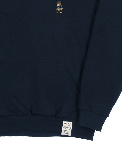 GRAVER（グレーバー）の「[UNISEX]デイジーブーケベア刺繍フードティー_ネイビー（パーカー・レディース・ネイビー・SMALL/MEDIUM/LARGE/X-LARGE）」の2枚目の写真