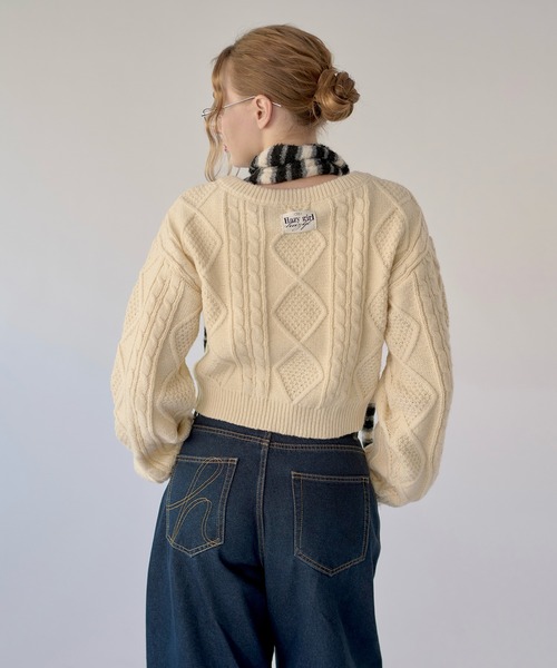 hazyl(ヘイジル)の「V-neck cable knit / Vネックケーブルニット(ニット/セーター・レディース・ボルドー/アイボリー・フリー)」の7枚目の写真