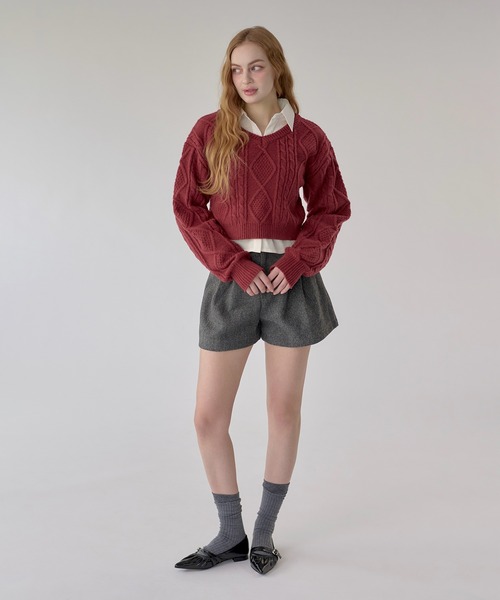 hazyl(ヘイジル)の「V-neck cable knit / Vネックケーブルニット(ニット/セーター・レディース・ボルドー/アイボリー・フリー)」の17枚目の写真