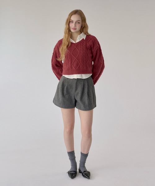 hazyl(ヘイジル)の「V-neck cable knit / Vネックケーブルニット(ニット/セーター・レディース・ボルドー/アイボリー・フリー)」の18枚目の写真