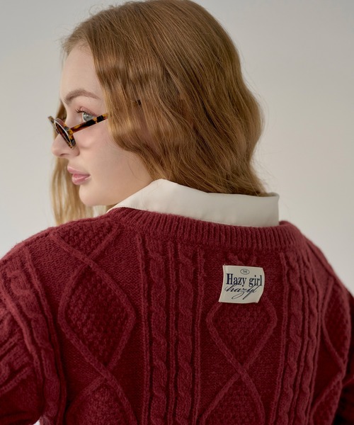 hazyl(ヘイジル)の「V-neck cable knit / Vネックケーブルニット(ニット/セーター・レディース・ボルドー/アイボリー・フリー)」の22枚目の写真