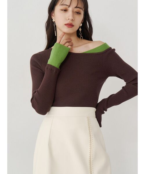 MURUA(ムルーア)の「レイヤードワンショルニット(ニット/セーター・レディース・アイボリー/グレー/ブラック/ブラウン・FREE)」の4枚目の写真