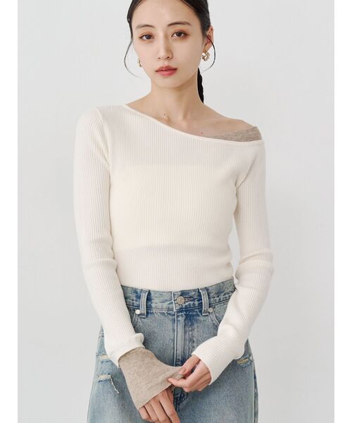 MURUA(ムルーア)の「レイヤードワンショルニット(ニット/セーター・レディース・アイボリー/グレー/ブラック/ブラウン・FREE)」の2枚目の写真