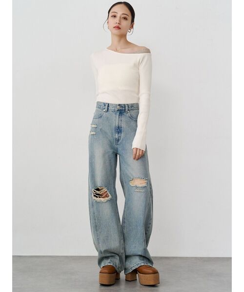 MURUA(ムルーア)の「レイヤードワンショルニット(ニット/セーター・レディース・アイボリー/グレー/ブラック/ブラウン・FREE)」の6枚目の写真