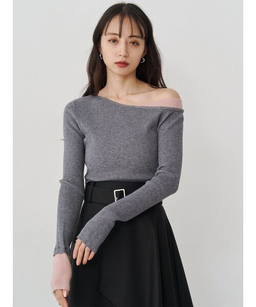 MURUA(ムルーア)の「レイヤードワンショルニット(ニット/セーター・レディース・アイボリー/グレー/ブラック/ブラウン・FREE)」の12枚目の写真