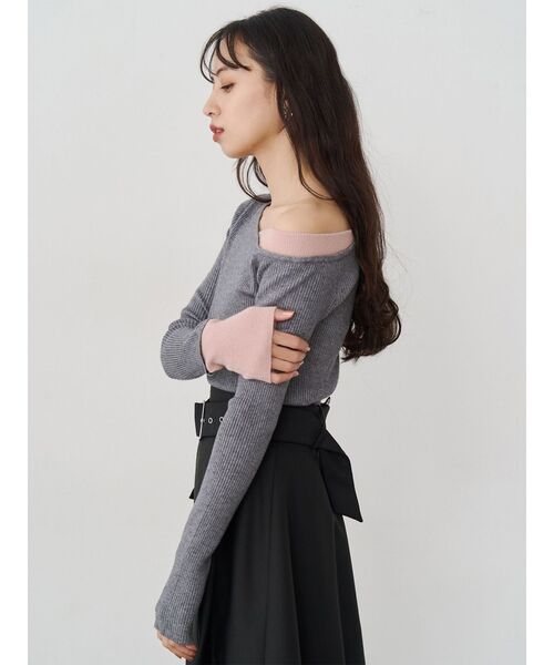 MURUA(ムルーア)の「レイヤードワンショルニット(ニット/セーター・レディース・アイボリー/グレー/ブラック/ブラウン・FREE)」の13枚目の写真