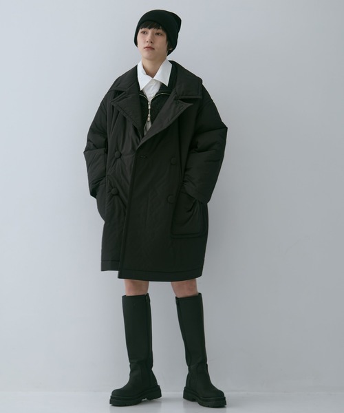 STUDIOUS（ステュディオス）の「【STUDIOUS/ステュディオス】PADDED BUTTON COAT/パデッドボタンコート/軽アウター/中綿コート（その他アウター・レディース・ブラウン/ブラック・FREE）」の3枚目の写真