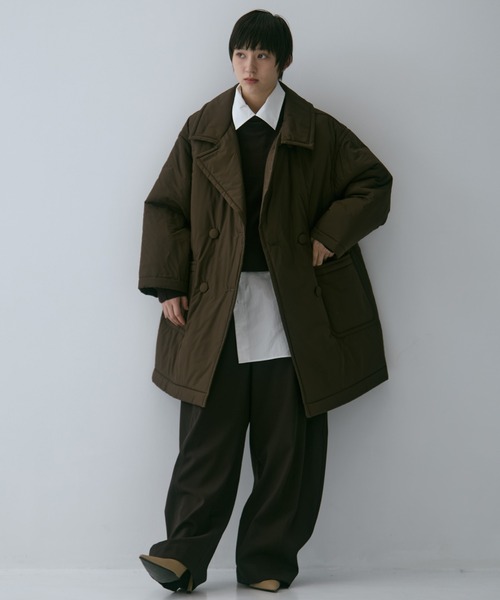 STUDIOUS（ステュディオス）の「【STUDIOUS/ステュディオス】PADDED BUTTON COAT/パデッドボタンコート/軽アウター/中綿コート（その他アウター・レディース・ブラウン/ブラック・FREE）」の13枚目の写真