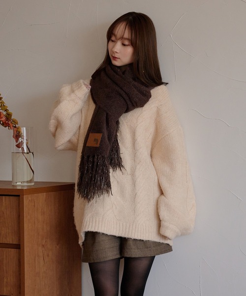 mideal（マイディール）の「original glitter shaggy muffler / オリジナルグリッターシャギーマフラー（マフラー・レディース・ブラウン/アイボリー・FREE）」の4枚目の写真
