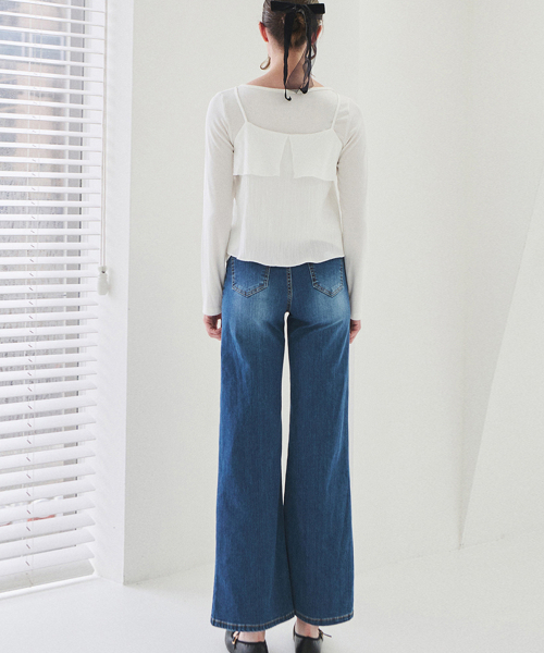 SLOWLOLLI(スローローリ)の「Wide flare denim pants(デニムパンツ・レディース・ダークブルー・2(M)/1(S)/3(L))」の3枚目の写真
