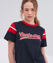 カラーブロックプリントTシャツ[ダークネイビー]