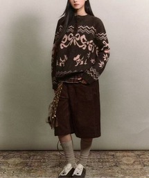 LUCPY（ラクピー）の「レトロジャガード柄ニット／ハーフボタン・ゆるシルエット（ニット/セーター・レディース）」