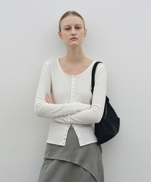 Ribbed Snap Round Cardigan (Ivory)