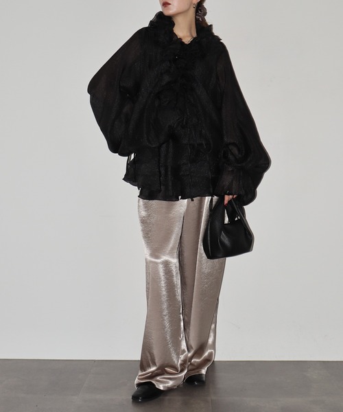 セール】フリルフラワーシフォンエアリーチュニック（チュニック