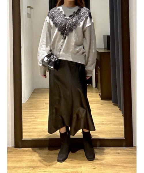 AZUL by moussy(アズールバイマウジー)の「【身長/骨格別着用画像あり】フェイクレザーハンカチーフヘムスカート 秋服 冬服 ロングスカート ウエスト後ろゴム(スカート・レディース・ブラック・MEDIUM/SMALL)」の14枚目の写真