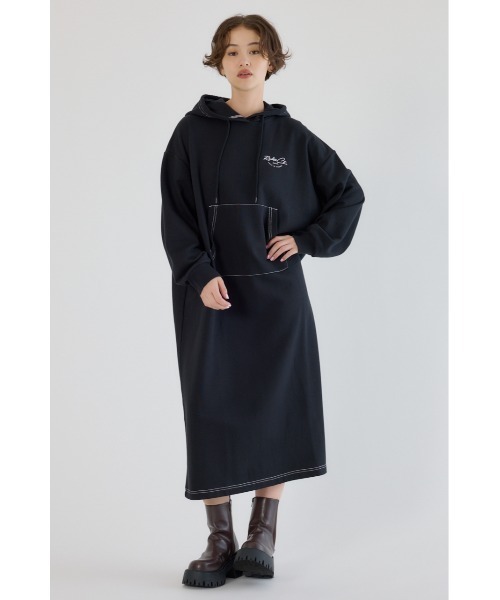 RODEO CROWNS WIDE BOWL（ロデオクラウンズワイドボウル）の「RCSカラーステッチパーカーワンピース（ワンピース・レディース・ネイビー/ライトカーキ/グレー×ホワイト/ブラック・FREE）」の7枚目の写真