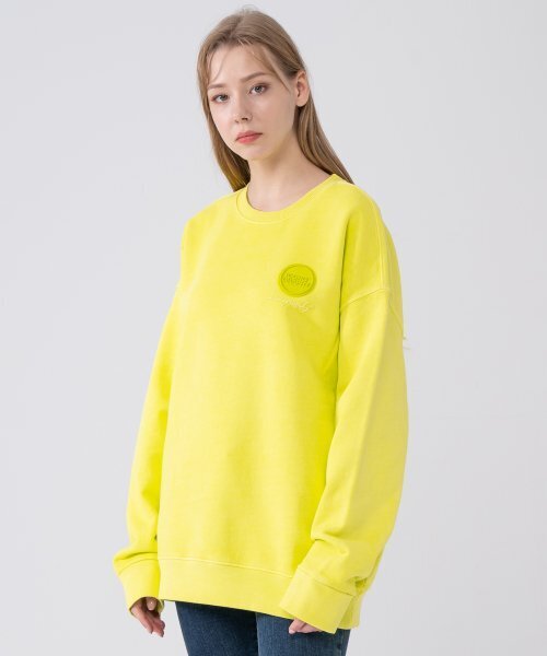ICONOGRAPHY(アイコノグラフィー)の「PIGMENT HEAVY COTTON EMBLEM VOLUME PRINT YGRN(スウェット・レディース・ライトグリーン・LARGE)」の4枚目の写真