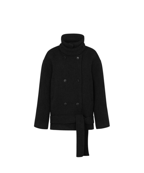 PAIN OR PLEASURE(ペインオアプレジャー)の「AMBER BELTED DOUBLE COAT black(チェスターコート・レディース・その他・ONE SIZE)」の1枚目の写真