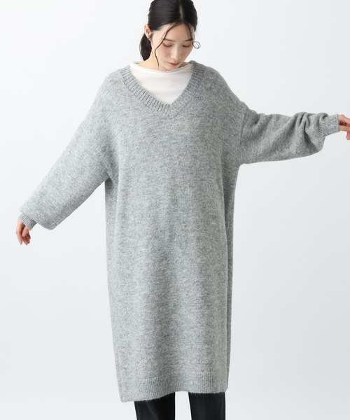 studio CLIP（スタディオクリップ）の「《natural by clip》3ゲージアルパカタッチVネックワンピース（ワンピース・レディース・ネイビー/グレー・FREE）」の3枚目の写真