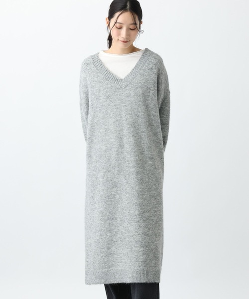 studio CLIP（スタディオクリップ）の「《natural by clip》3ゲージアルパカタッチVネックワンピース（ワンピース・レディース・ネイビー/グレー・FREE）」の7枚目の写真