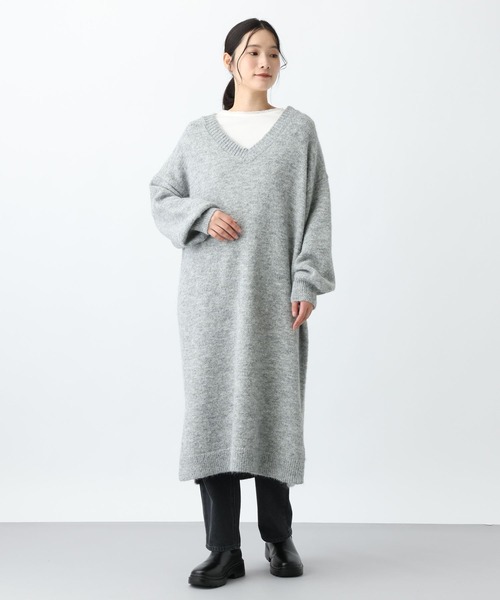 studio CLIP（スタディオクリップ）の「《natural by clip》3ゲージアルパカタッチVネックワンピース（ワンピース・レディース・ネイビー/グレー・FREE）」の8枚目の写真