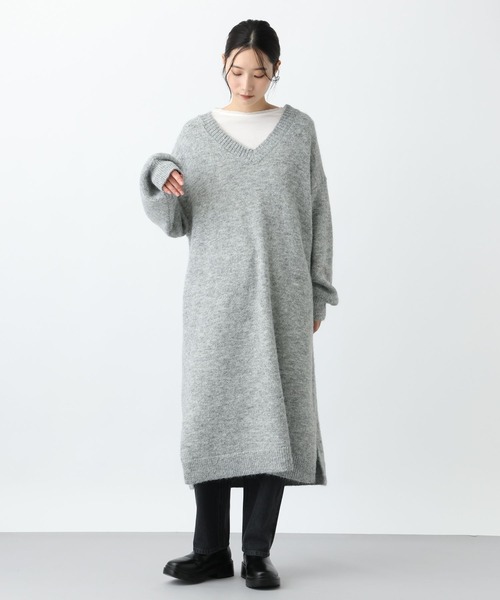 studio CLIP（スタディオクリップ）の「《natural by clip》3ゲージアルパカタッチVネックワンピース（ワンピース・レディース・ネイビー/グレー・FREE）」の12枚目の写真