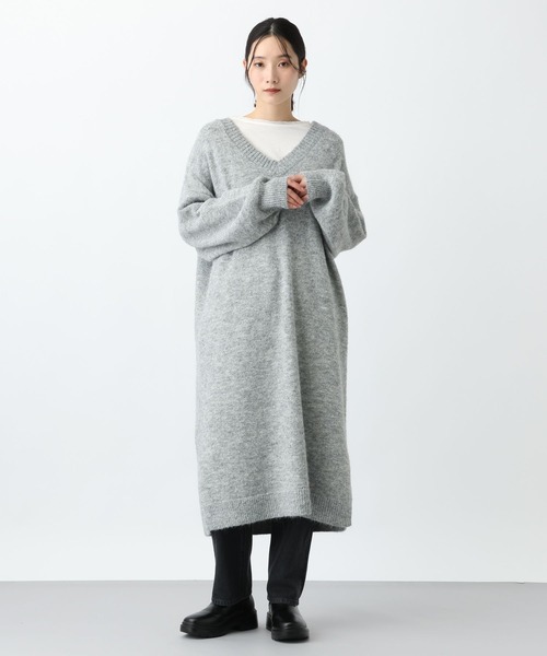 studio CLIP（スタディオクリップ）の「《natural by clip》3ゲージアルパカタッチVネックワンピース（ワンピース・レディース・ネイビー/グレー・FREE）」の13枚目の写真