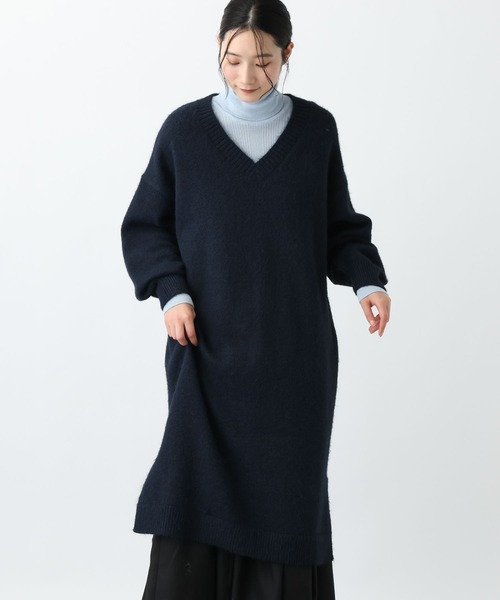 studio CLIP（スタディオクリップ）の「《natural by clip》3ゲージアルパカタッチVネックワンピース（ワンピース・レディース・ネイビー/グレー・FREE）」の18枚目の写真