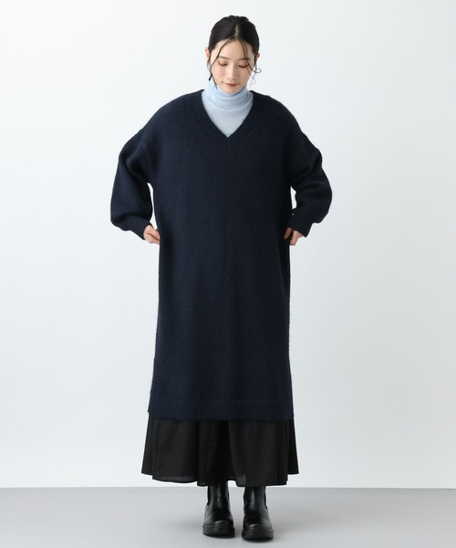 studio CLIP（スタディオクリップ）の「《natural by clip》3ゲージアルパカタッチVネックワンピース（ワンピース・レディース・ネイビー/グレー・FREE）」の19枚目の写真
