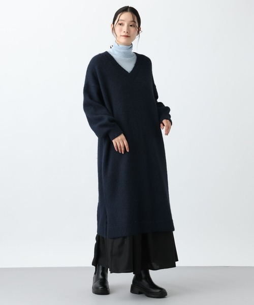 studio CLIP（スタディオクリップ）の「《natural by clip》3ゲージアルパカタッチVネックワンピース（ワンピース・レディース・ネイビー/グレー・FREE）」の20枚目の写真