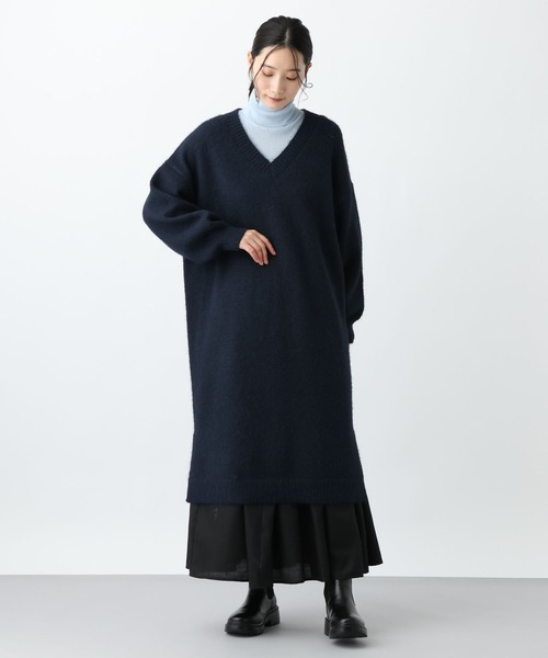 studio CLIP（スタディオクリップ）の「《natural by clip》3ゲージアルパカタッチVネックワンピース（ワンピース・レディース・ネイビー/グレー・FREE）」の22枚目の写真