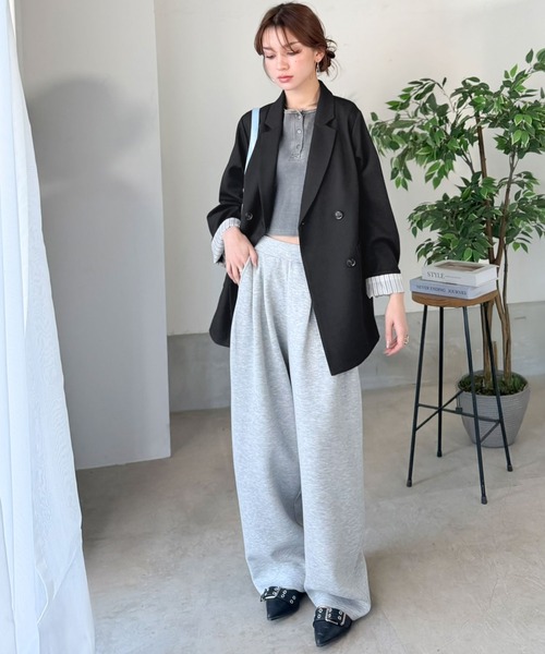 mily bilet（ミウィビレット）の「【mily bilet】折ってもかわいい♪春まで着れちゃう万能アイテム。裏地付きダブルボタンテーラードジャケット（テーラードジャケット・レディース・チェック/チャコール/ブラック・MEDIUM/LARGE/X-LARGE/SMALL）」の10枚目の写真