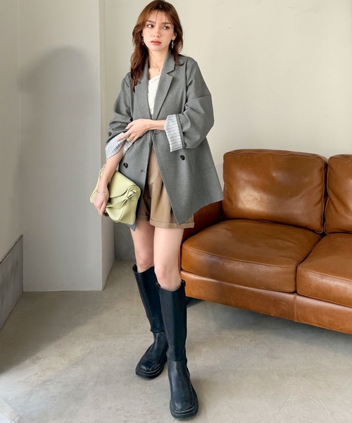 mily bilet（ミウィビレット）の「【mily bilet】折ってもかわいい♪春まで着れちゃう万能アイテム。裏地付きダブルボタンテーラードジャケット（テーラードジャケット・レディース・チェック/チャコール/ブラック・MEDIUM/LARGE/X-LARGE/SMALL）」の15枚目の写真