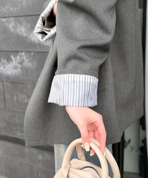 mily bilet（ミウィビレット）の「【mily bilet】折ってもかわいい♪春まで着れちゃう万能アイテム。裏地付きダブルボタンテーラードジャケット（テーラードジャケット・レディース・チェック/チャコール/ブラック・MEDIUM/LARGE/X-LARGE/SMALL）」の20枚目の写真