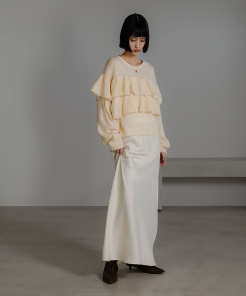 LOWRYS FARM（ローリーズファーム）の「フリルニットプルオーバーＬＳ  636139（ニット/セーター・レディース・ピンク/ブラック/アイボリー/グレー・FREE）」の6枚目の写真