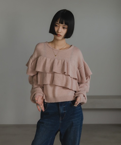 LOWRYS FARM（ローリーズファーム）の「フリルニットプルオーバーＬＳ  636139（ニット/セーター・レディース・ピンク/ブラック/アイボリー/グレー・FREE）」の13枚目の写真